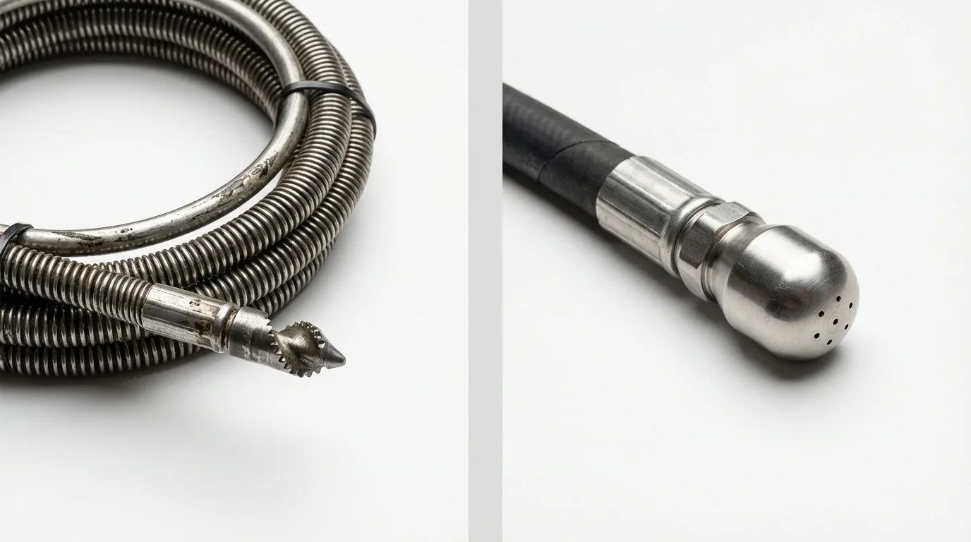 Drain snake cable and hydro jetting nozzle used for drain cleaning in Union City, TN