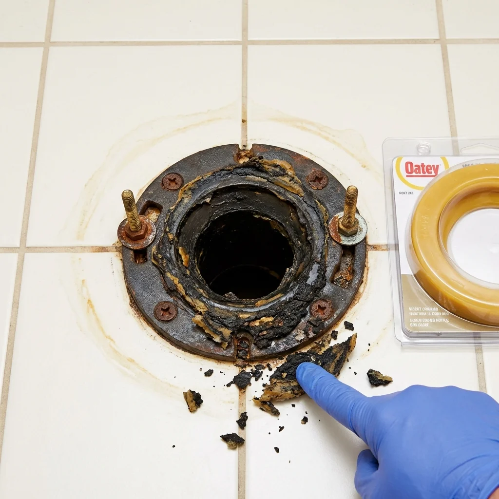 Failed wax ring showing water seepage at the base of a toilet in a Union City, TN home