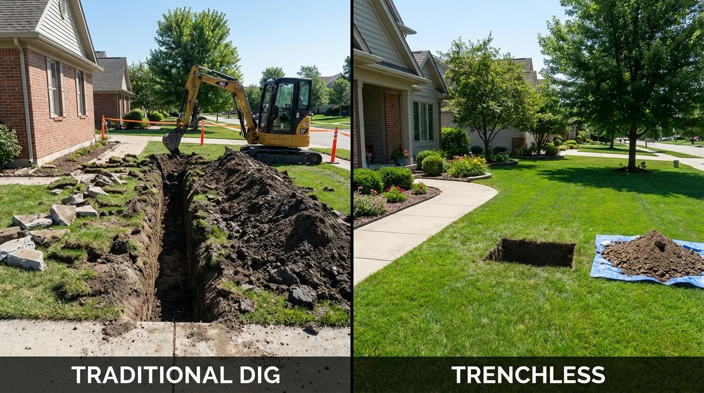 Trenchless sewer repair with minimal yard damage versus traditional excavation in Union City, TN